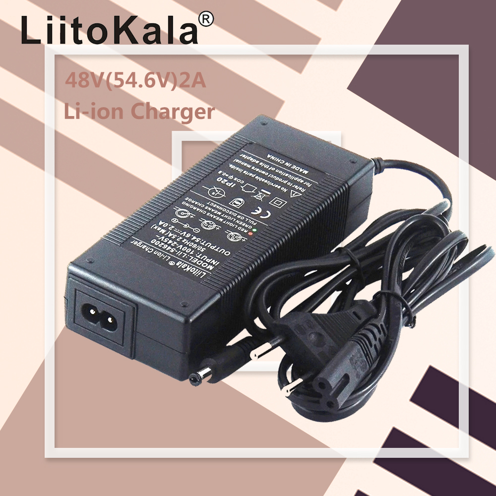 Liitokala 54.6v 2a laturi 13s litiumioniakku lähtö  dc 5.5*2.1mm 48v litiumpolymeeri