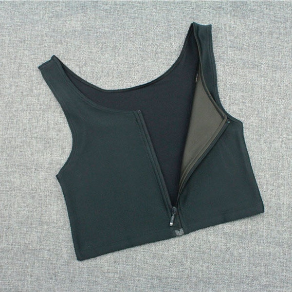 Zip short corset Strengthen Bandage Reinforced Short Corset Tomboy Lesbian Tank Tops Chest Shaper Breast Binder Trans Underwear: black / L