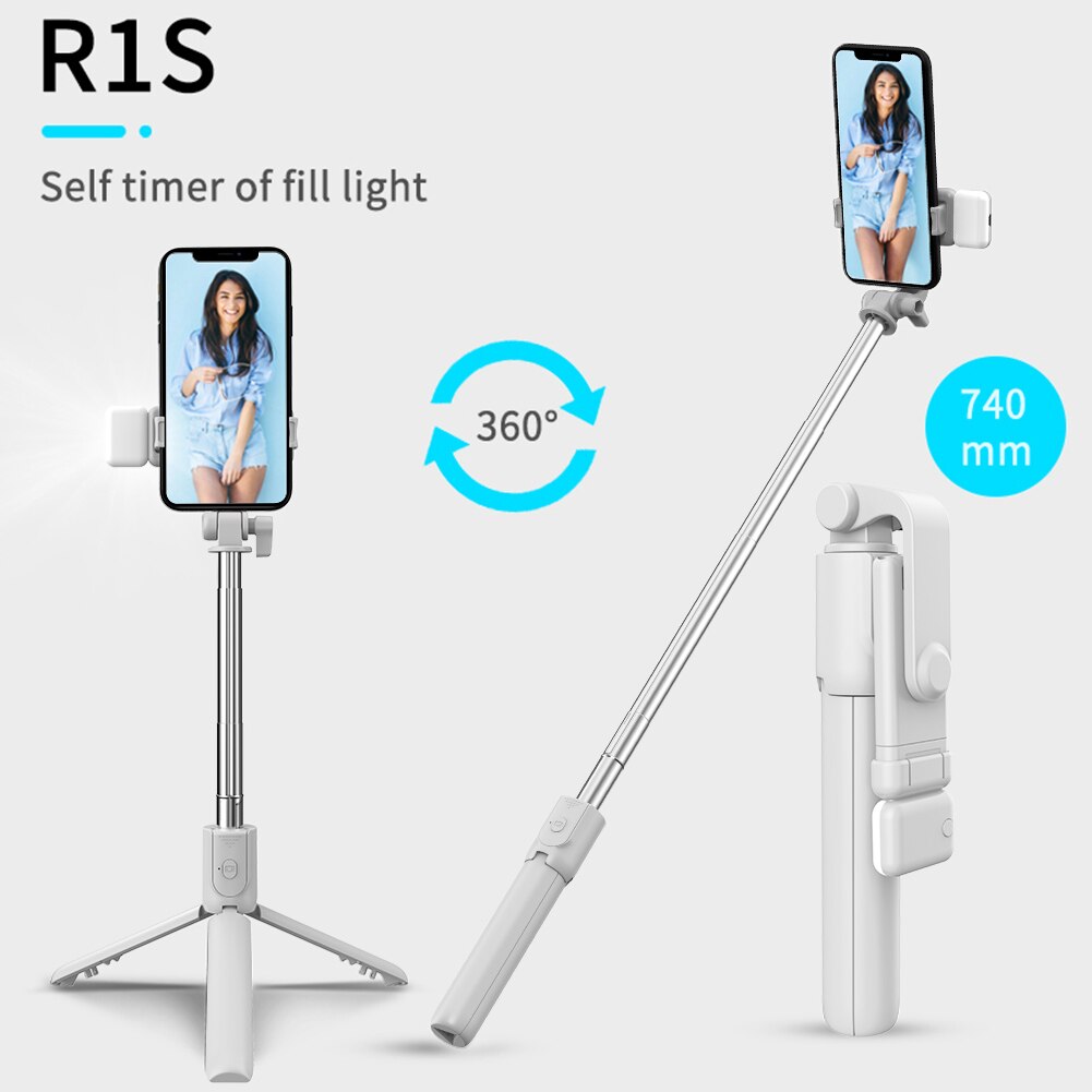 Palo de Selfie extensible con Bluetooth para teléfono, trípode plegable con luz de relleno, remoto, ajustable, de mano, inteligente