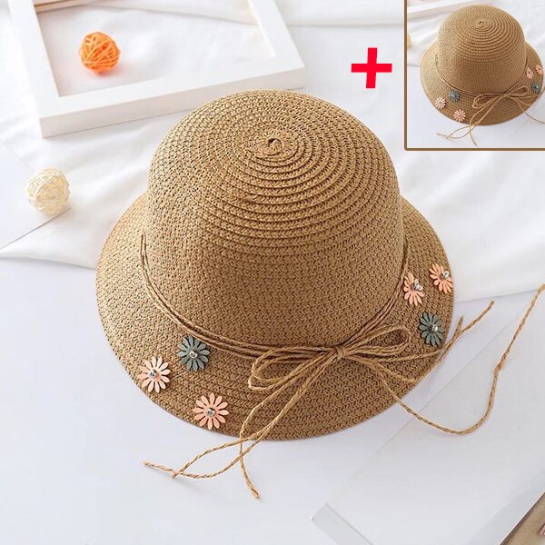 2 uds mujeres sombrero de paja nudo lazo Floral de ala ancha Parental-niño gorra para playa YS-BUY