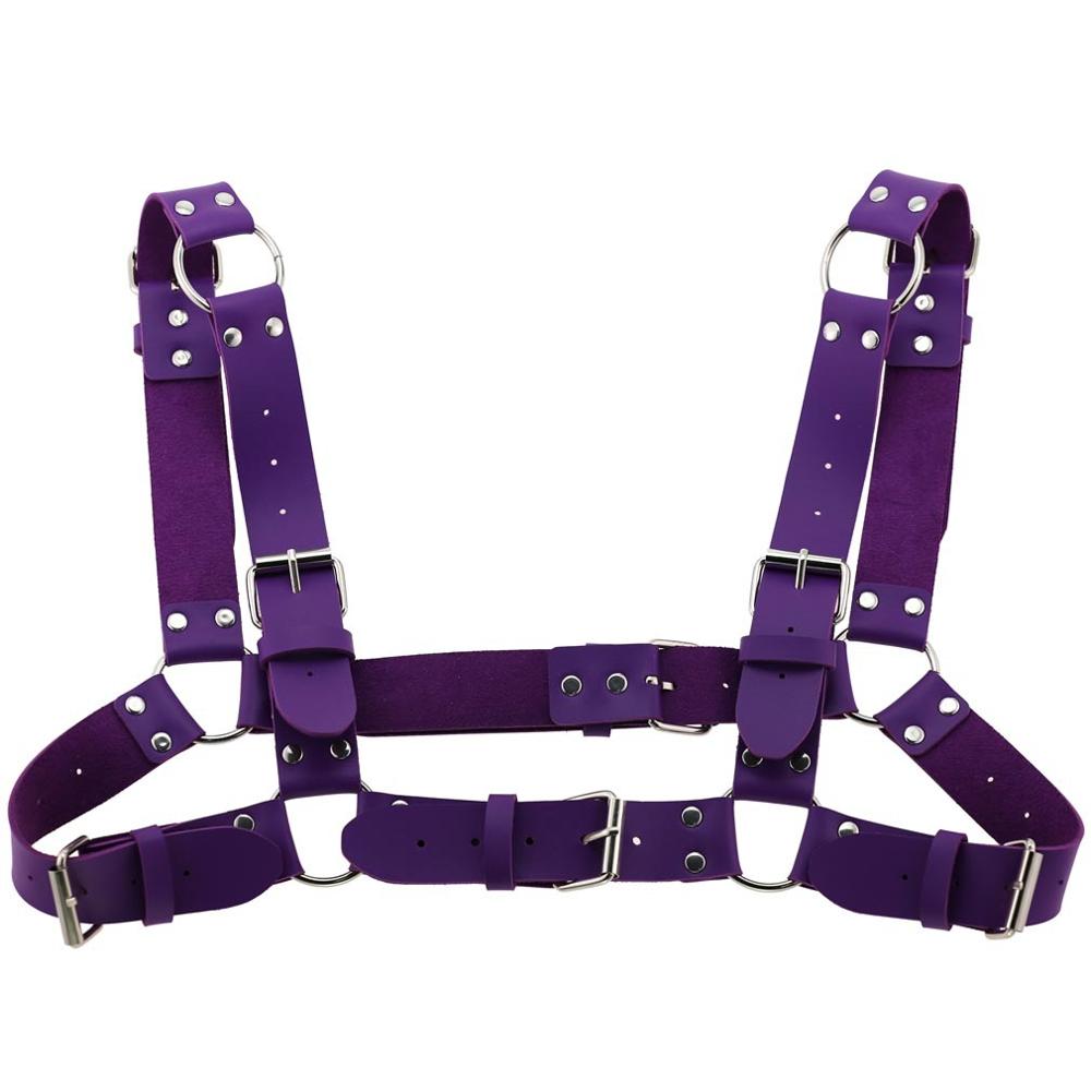 KMVEXO Degli Uomini Delle Donne Sexy Punk Chest Harness Regolabile Gabbia Catena Corpo In Metallo DELL'UNITÀ di elaborazione di Cuoio Del Choker Dichiarazione Della Collana Del Partito Clubwear: Purple