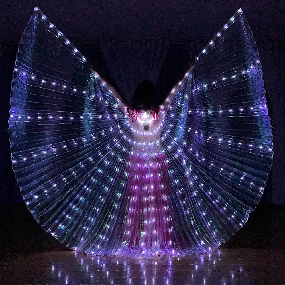 Leuchten LED ist FlüGel Bauchtanz Kostüm Frauen glühen Schmetterling FlüGel Mit Teleskop Stäbchen Karneval Halloween Party Requisiten Tragen: MULTI