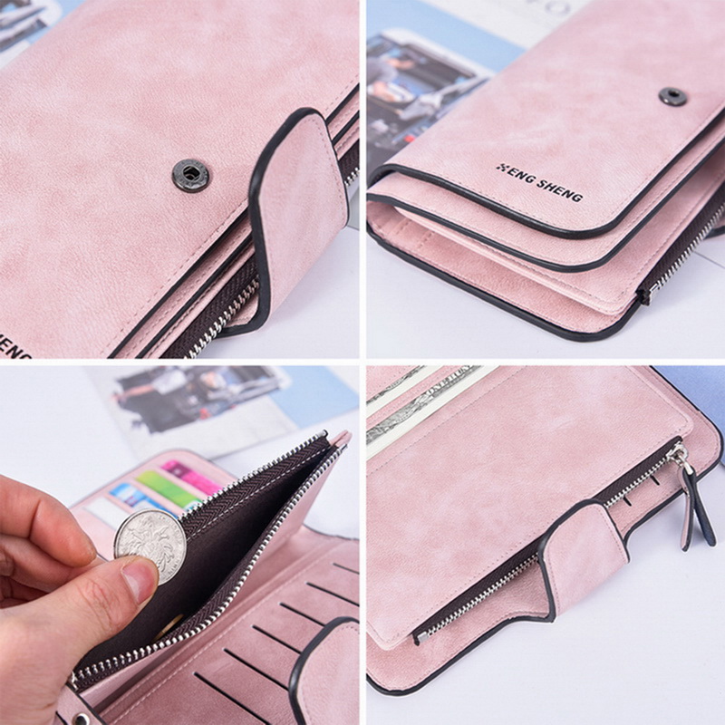 Litthing Pu Leather Women's Long Wallet Credit Card Clutch Purse Women's Wallet Matte Card Bag Buckle Multi-function Wallet