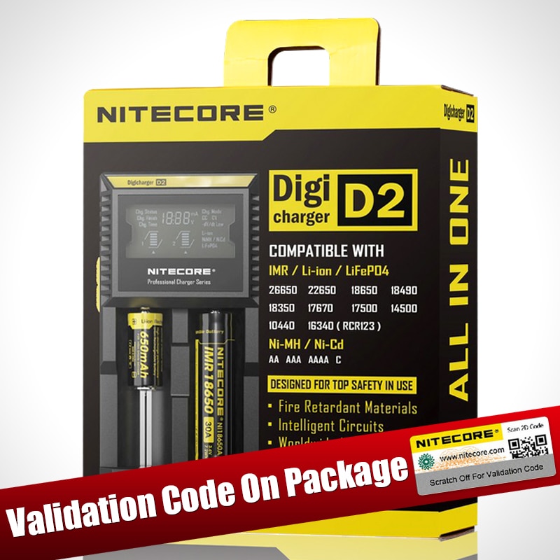 100% Originele Nitecore D2 Digicharger Batterij Lader Lcd Display Nitecore Charger Voor 26650 18650 18350 16340 14500 10440