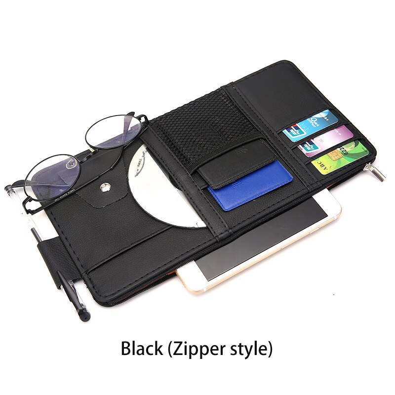 IKSNAIL osłona przeciwsłoneczna robić samochodu rachunek długopis wizytownik na karty biznesowe CD DVD Organizer schowek okulary klip schowek sprzątanie akcesoria samochodowe: czarny (Zipper)