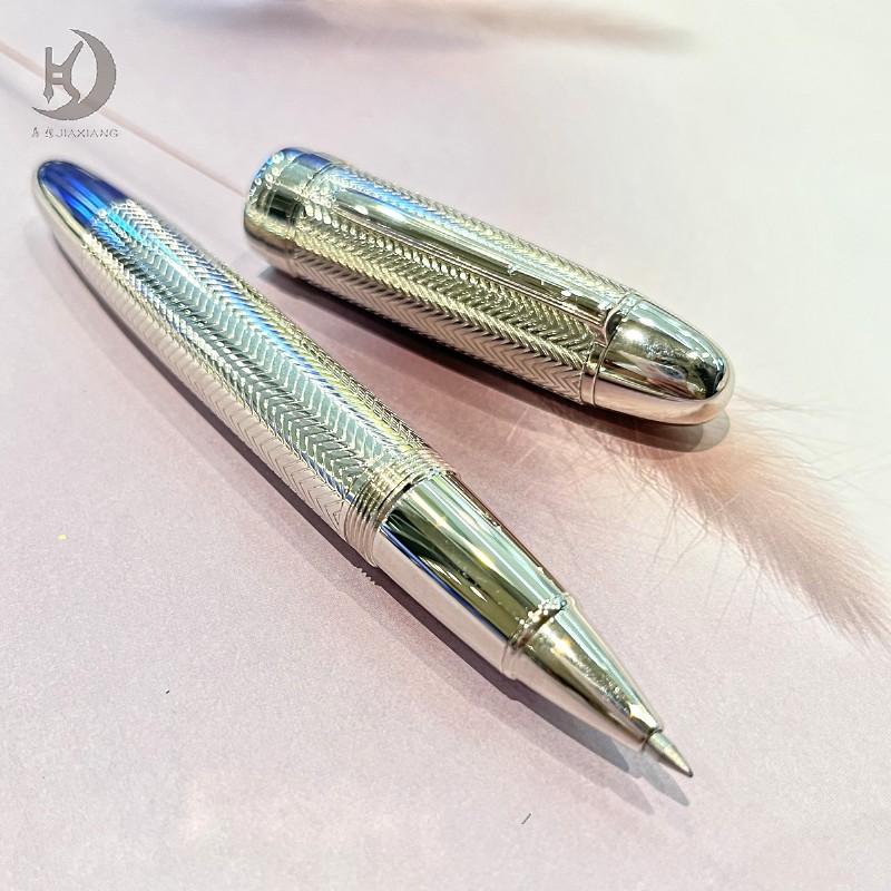 JD 129 pluma de lujo con punta de iridio y convertidor de tinta, plumas estilográficas de caligrafía de Metal con Clip plateado dorado grande de primera para recuerdo