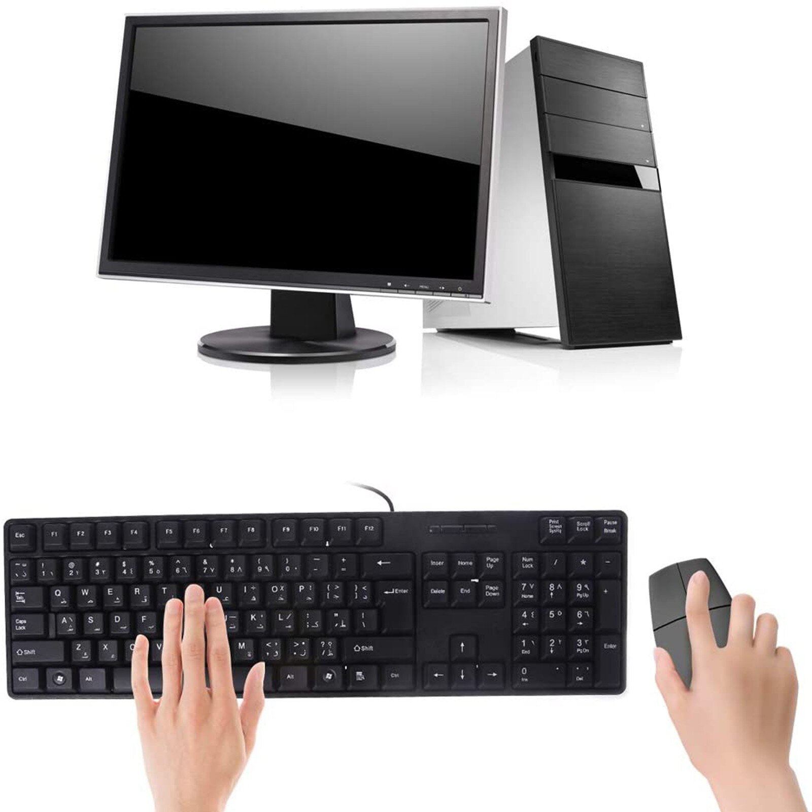 1PC Arabic English Silent Keyboard Waterproof Office Keyboard for Windows Computer Ergonomic Desktop Keyboard Black