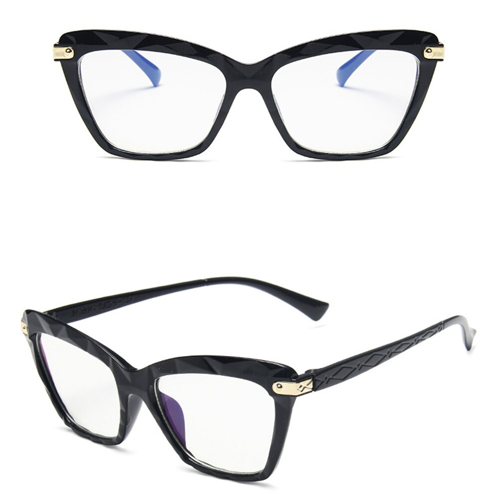 Lunettes anti-lumière bleue œil de chat pour femmes, monture noire, verres transparents, bloquant la lumière bleue, pour ordinateur