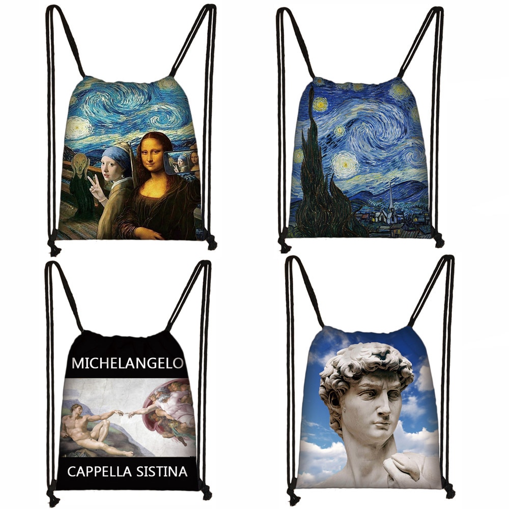 Sac à dos drôle Mona Lisa, sac de nuit étoilé pour femmes, van Gogh, Michelangelo, Da Vinci, sac à bandoulière, rangement de