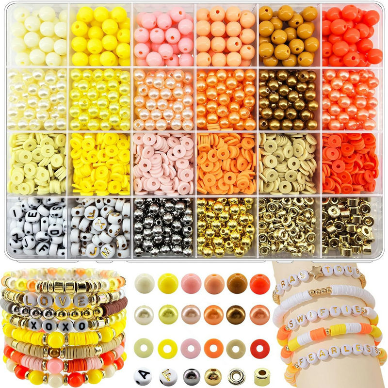 2220 stks Klei Kralen Armband Maken Kit 24 Kleuren Platte Preppy Kralen Polymeer Klei Kralen voor Vriendschap Armbanden Maken Craft DIY: Puur Goud Kleur
