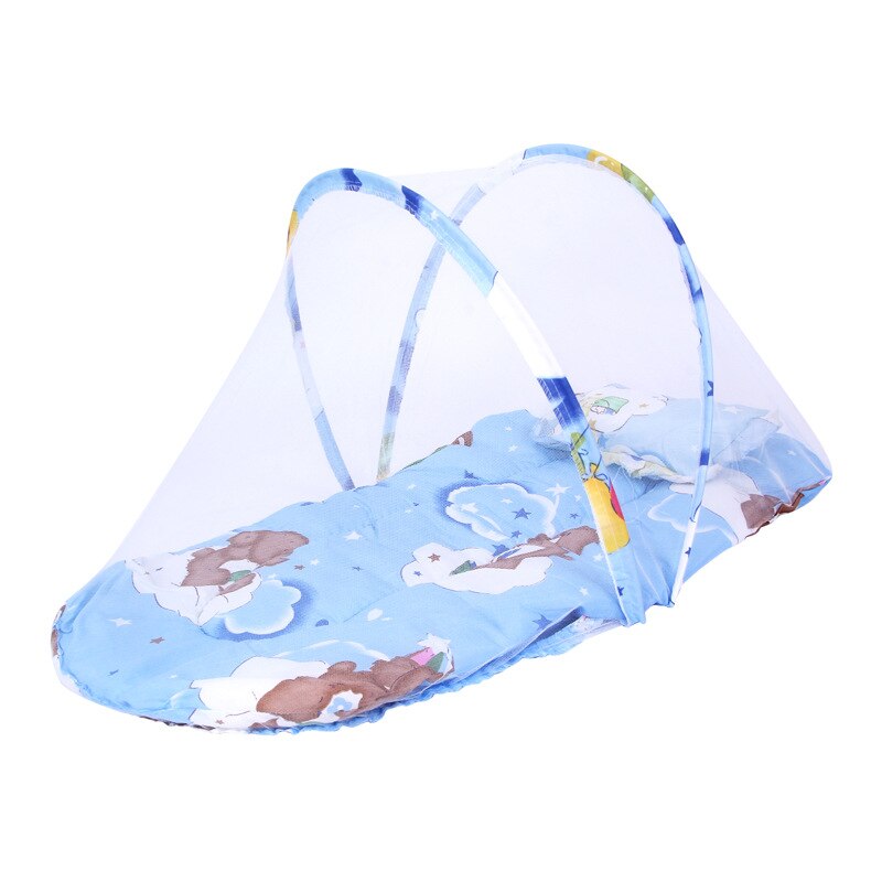 Mosquiteras plegables para cama de bebé, almohadillas para dormir para niños pequeños, colcha, mosquitera, colcha de algodón de dibujos animados: blue