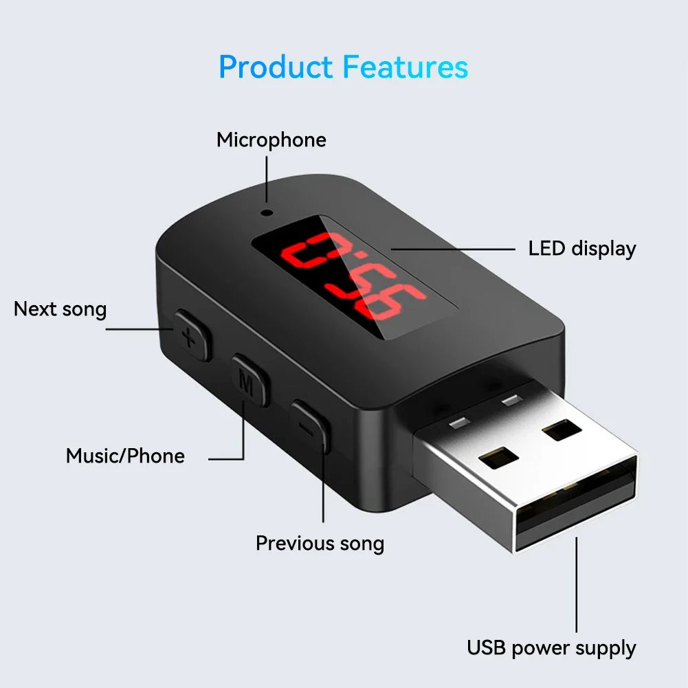 Auto Bluetooth 5.4 FM-zender USB draadloze audio-adapter Handsfree bellen Carkit met microfoon HIFI Stereo voor auto FM-radio