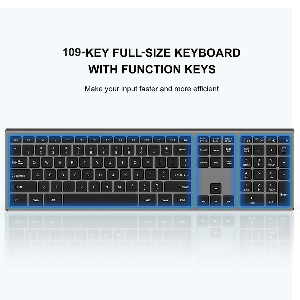 SeenDa Thin 2.4G Wireless Keyboard for Laptop Desktop Scissors Switch Keyboard for Windows Mac OS Full Size 109 Keys Keyboard
