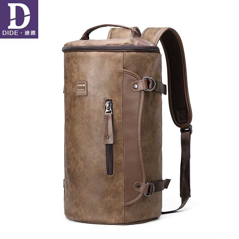 DIDE Men&#39;s Backpack Waterproof Laptop Backpacks Male Vintage Leather Backpack For Male Casual Travel Back Pack Schoolbag: Khaki