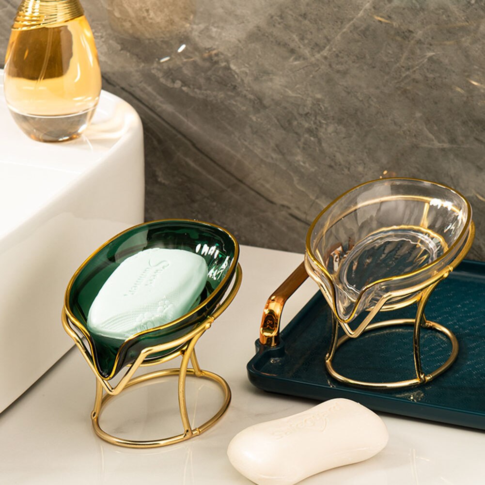 Luxury Ceramics Leaf Shape Soap Box Drain Iron Rack Soap Holder Shower Sponge Storage Plate Tray Non-slip Kitchen Supplies