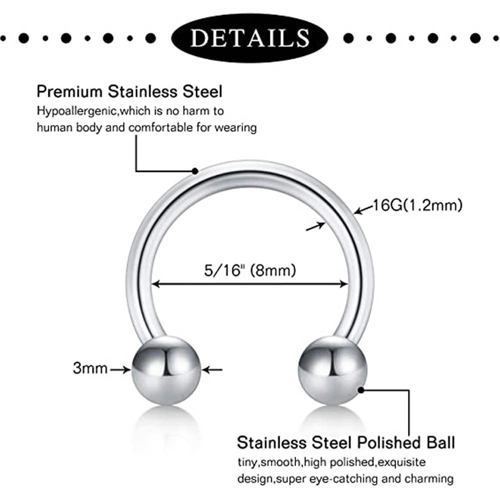 1 Uds. Anillos para tabique, aro para la nariz, herradura, pendientes de cartílago de acero inoxidable, aro, hélice, Tragus, tabique, joyería para Piercing