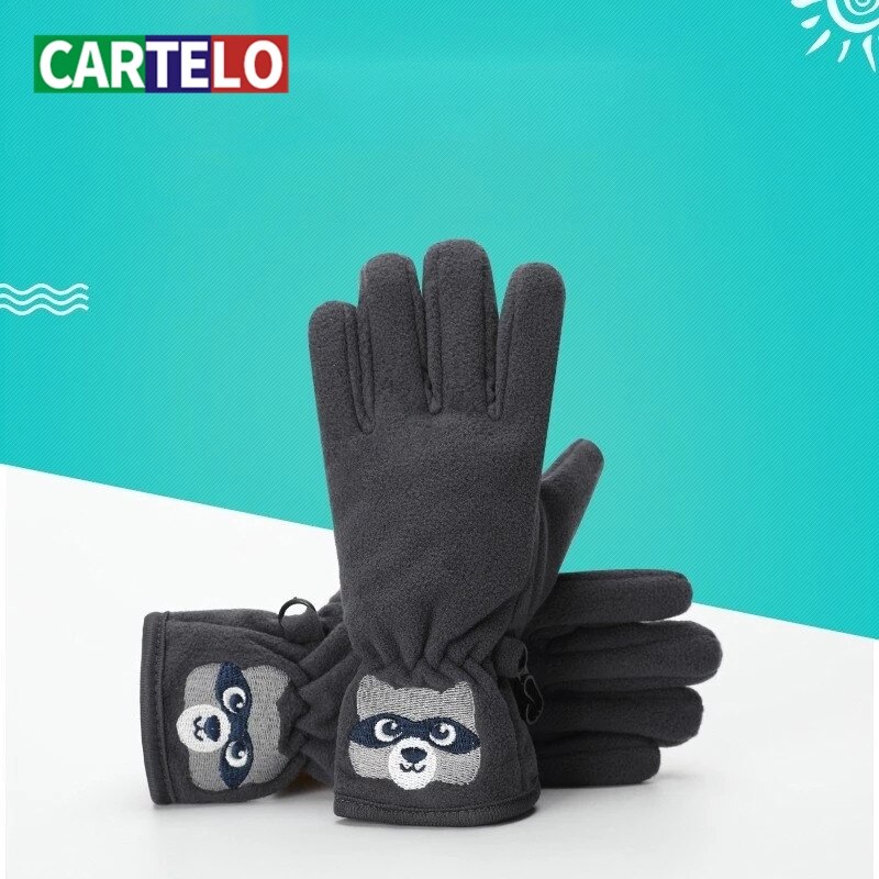 Cartelo Cartoon Beer Handschoenen Winter Borduren Flanel Rubber Anti-Slip Outdoor Winddicht En Warm Kinderen Handschoenen
