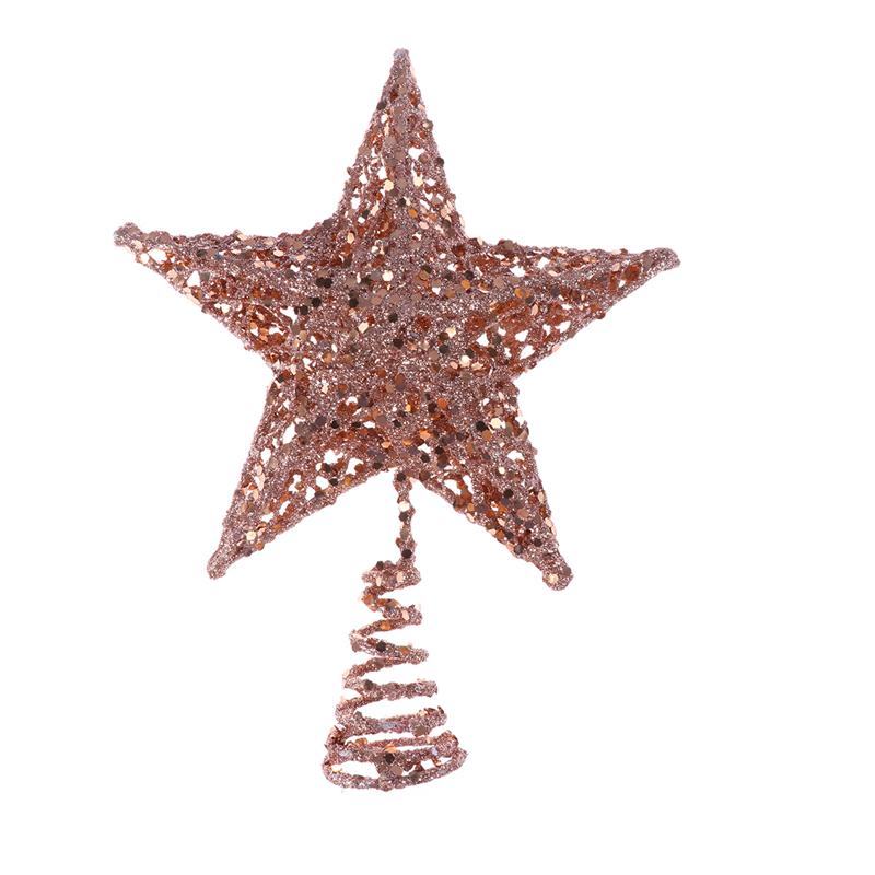 20Cm Kerstboom Iron Star Topper Glinsterende Kerstboom Decoratie Ornamenten (Rose Goud)