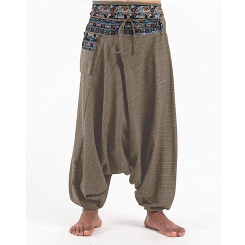 Pantalones bombachos tailandeses para hombre, ropa informal Vintage, holgada, Bohemia, para Festival, Hippy, pantalones de pierna ancha de cintura alta, trajes medievales