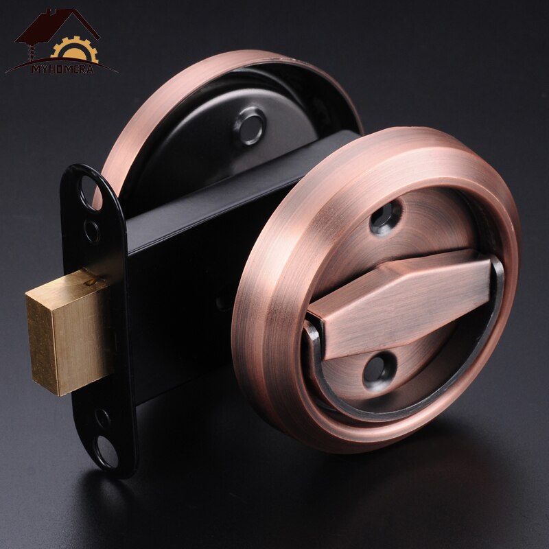 Myhomera Double-sided Door Lock Stainless Steel 304 Recessed Invisible Handle Home Safety Hidden Door Pulls Fire Proof Locks Set: Double-Red Bronze