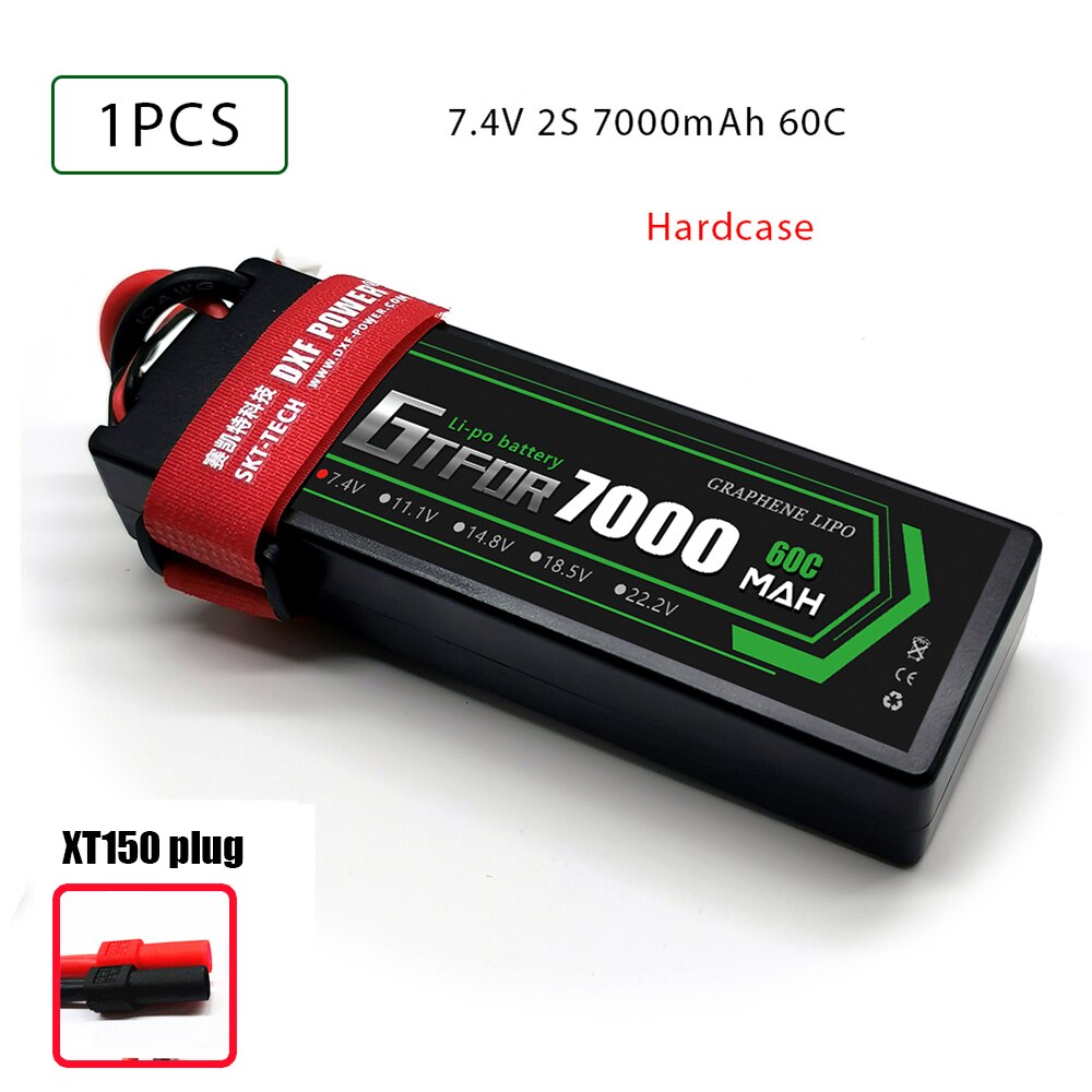 7.4V 5200 7000mAh 50C 60C 100C 120C GTFDR LiPo Battery Pack 2S HardCase For 1/8 1/10 RC Car Model Slash Emaxx: 1PCS7000mahXT150