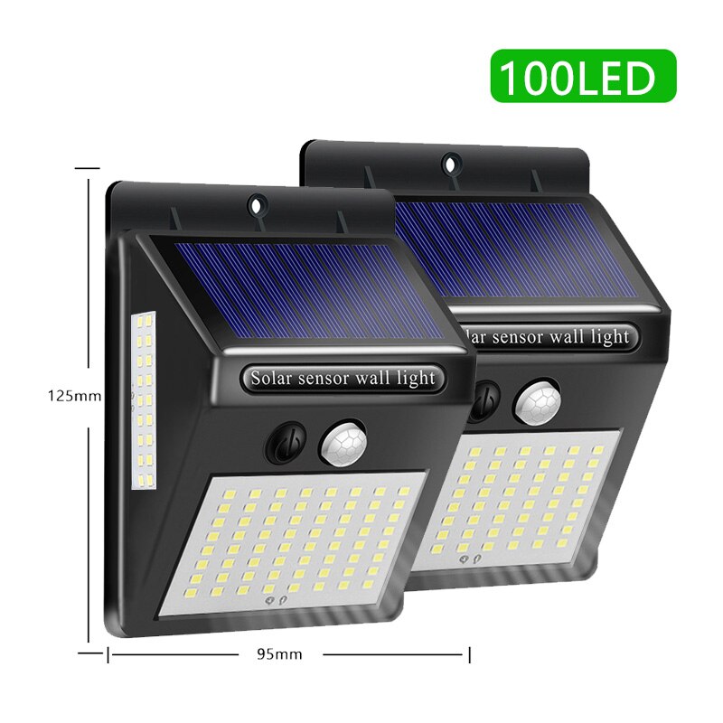 144/100 ah CONDOTTO LA Luce Solare Esterna Solare Della Lampada PIR Sensore di Movimento Ad Energia Solare Luce Del suola IP65 di attraverso Impermeabile Della Parete del portato per il Giardino: 100 LED 2 pezzi