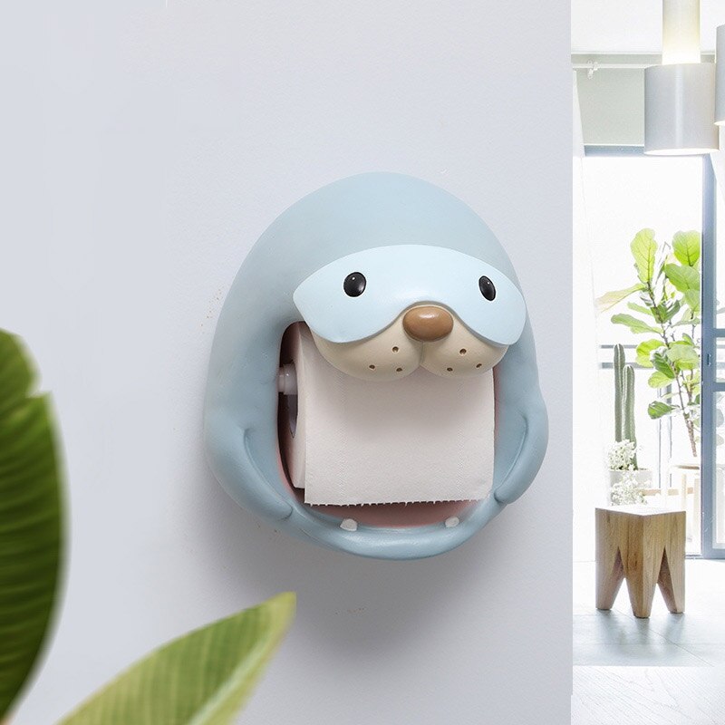 Resin animal toilet paper holder perforated free paper holder bathroom waterproof shark/dinosaur/lion tissue storage towel rack