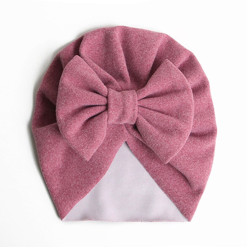 Spring Soft Baby Hat Big Bowknot Baby Girls Hat Turban Solid Color Infant Toddler Kids Hat Children Cap Beanies: style 1 Purple