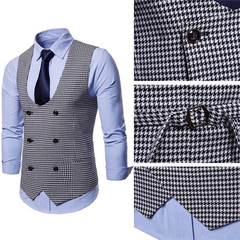 Dobbeltradet herrevest ternet bomuld forretningsformelle veste jakkesæt plus størrelse 3 plaid farver vest blazer