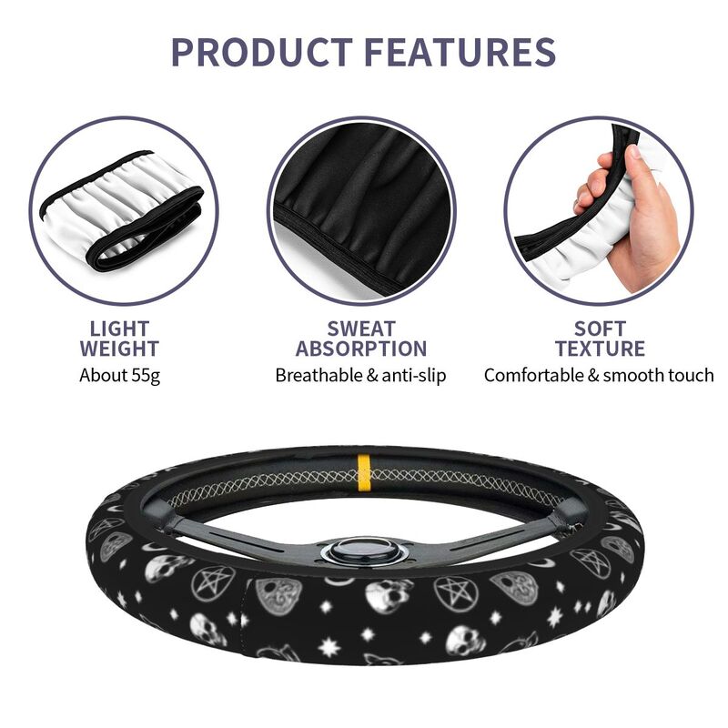 Halloween Goth Skull Steering Wheel Covers Universal 15 inch Women Men Gothic Steering Wheel Protector for SUV Car Accessories