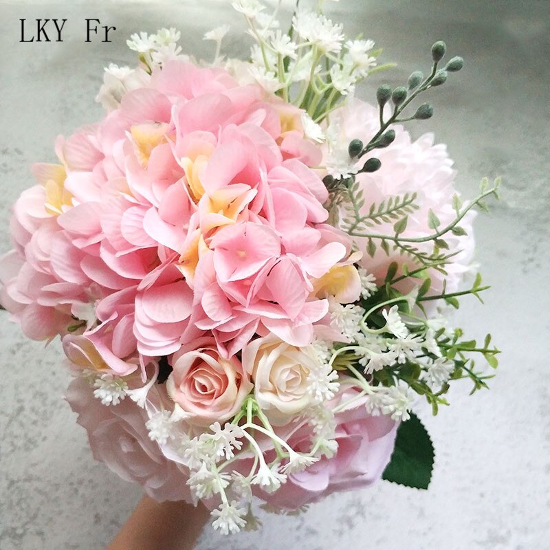 LKY Fr bukiety ślubne bukiety ślubne druhny różowy bukiet ślubny białe róże kwiaty sztuczny jedwab akcesoria ślubne