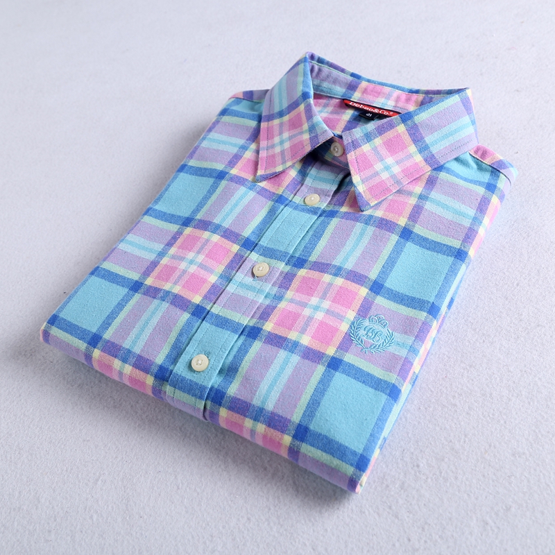 Camisa de franela a cuadros para mujer, blusas de , algodón, bordado, informal, manga larga, Tops, 27 colores, 100%: S / MM2115