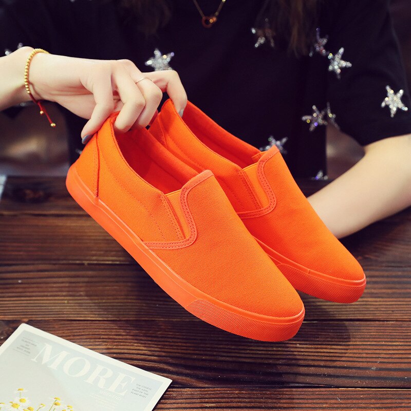 Kvinder gule slacker sko dame fritidssko flad sål low-top åndbar lærred sko piger orange sko slip on loafers 35-40