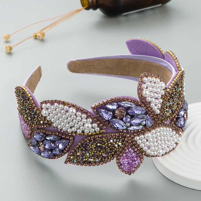 Luxury Baroque Purple Shiny Rhinestone Headbands Hair Accessories Women Trend Party Hairband Girl Hair Band Headwear