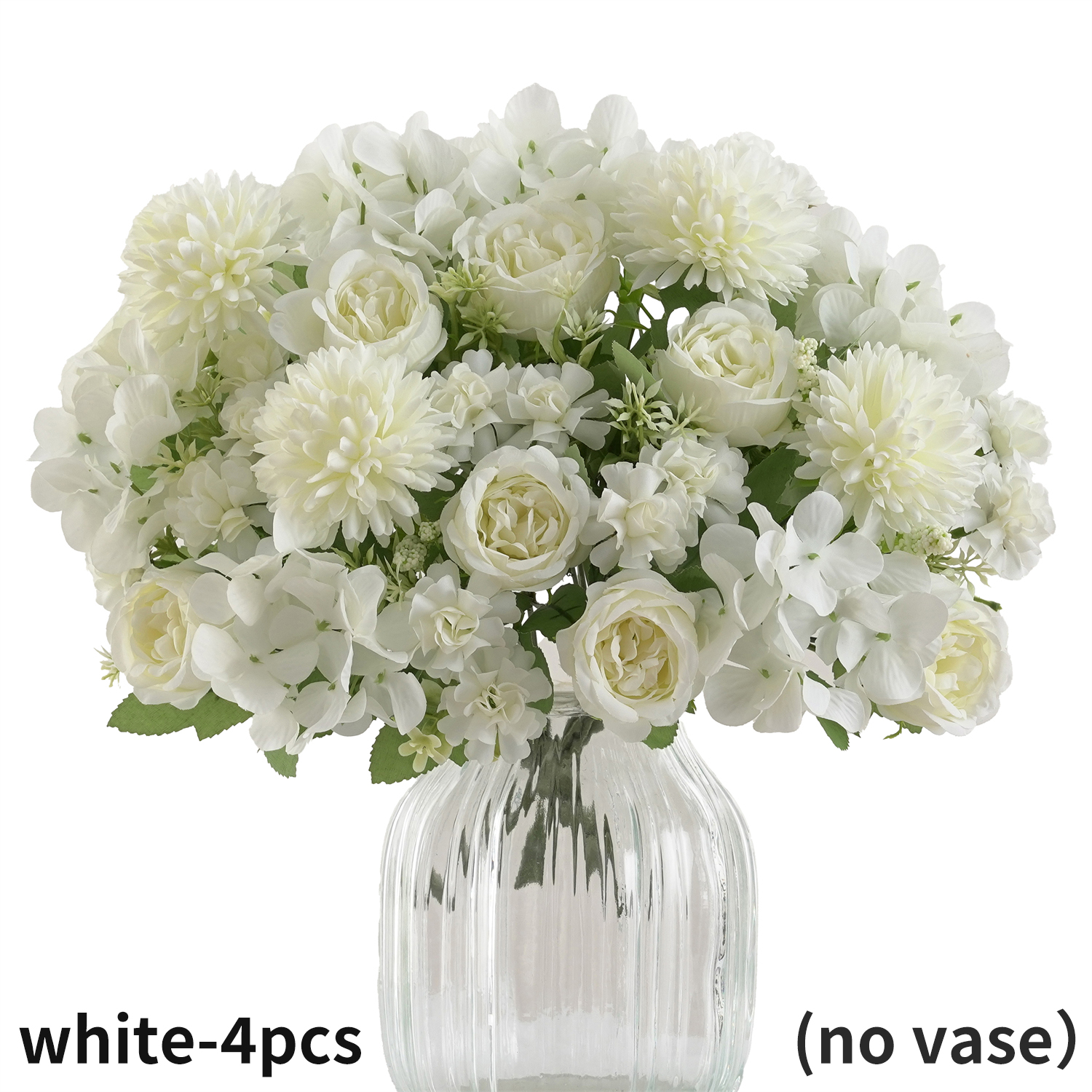 Ramo de flores artificiales realista de 1/4 Uds., ramos reutilizables de hortensias y crisantemos de peonía sintética con tallo, decoración para la habitación del hogar: Beige