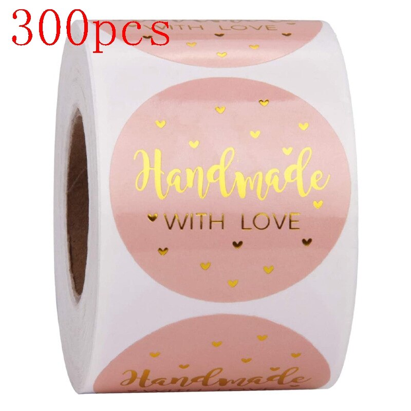 50-500PCS Pink Handmade Stickers heart 1 inch Wedding Stickers for Party Favors Decoration Envelope Seals Stationery Stickers: 300pcs