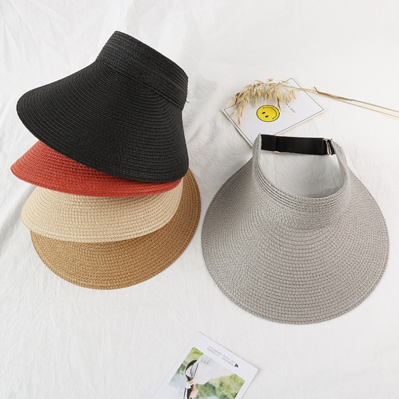 Gaoke merke våren sommer visir caps sammenleggbar avlet stor brem solhatt strandhatter til kvinner stråhatt chapeau