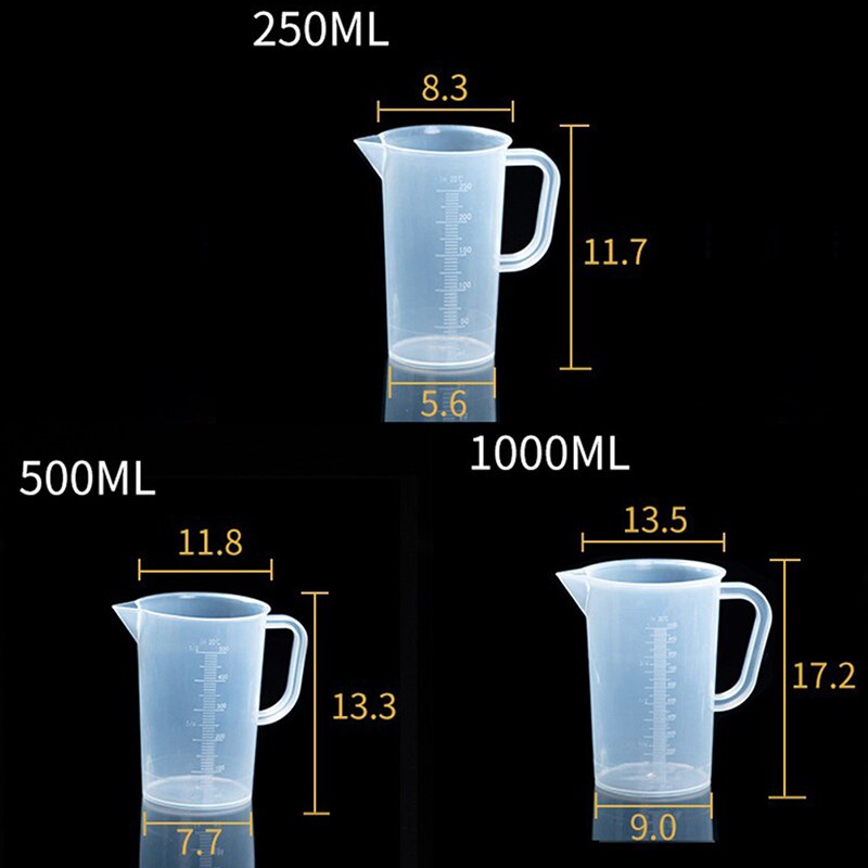 Tasse à mesurer en plastique Transparent, récipient gradué, outil de cuisine, 250/500/1000/2000ml