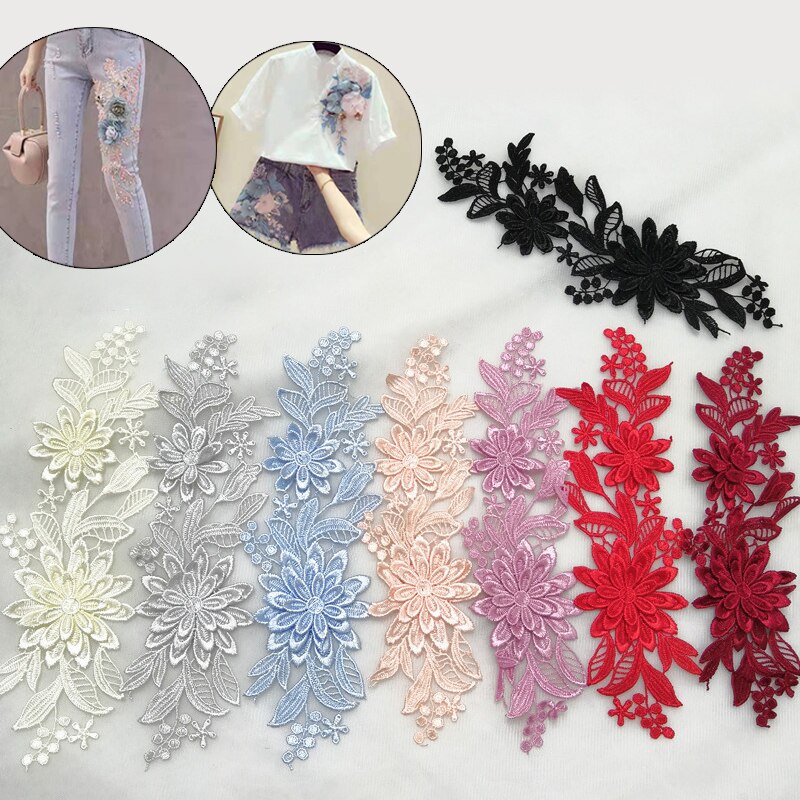 10 stuks witte geborduurde bloemen opnaaibare patch, organza kant applicatie voor badge bruiloft bruidsjurk doe-het-zelf hoofddeksels versiering (2 lagen pailletten, 60 mm breed