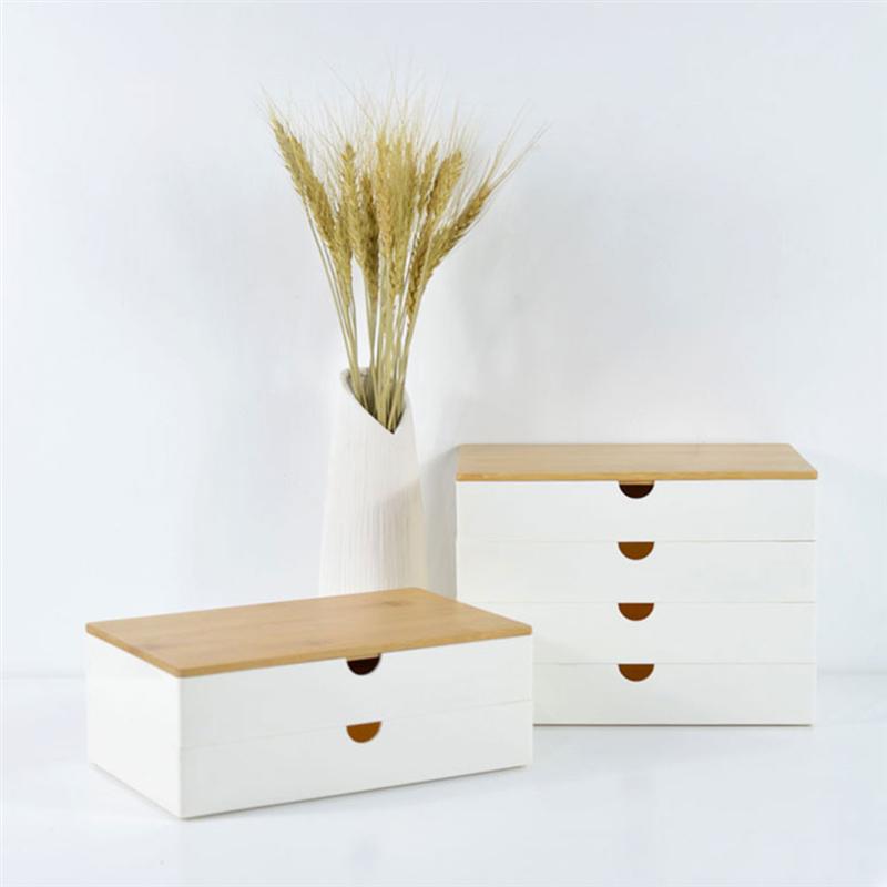 Japanese-style Storage Box with Bamboo Lid Desktop Organizer Cosmetic Rack