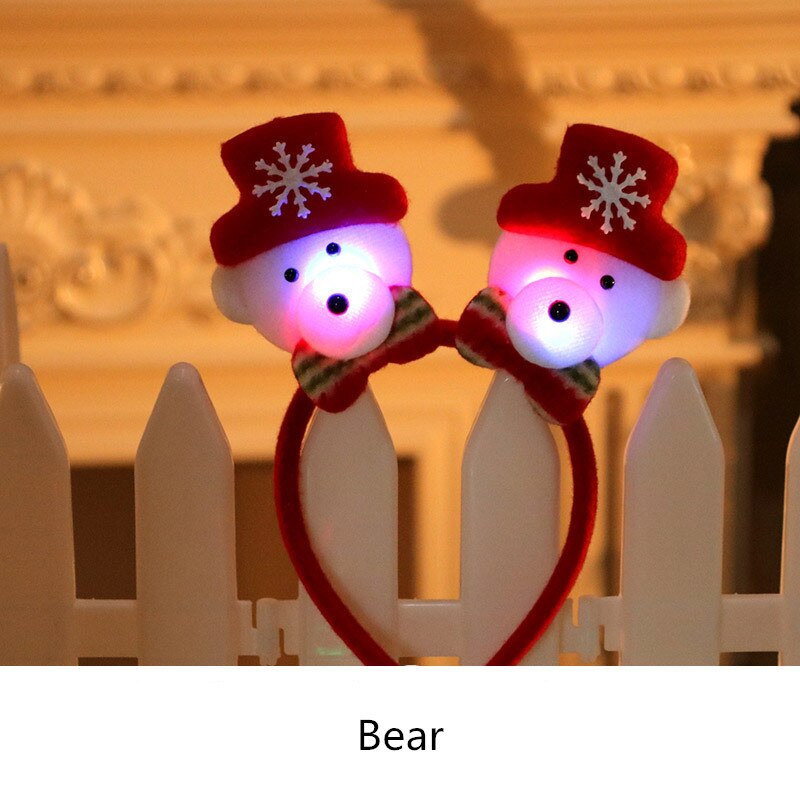 Xmas Toy Red Double Head Novelty Toy Christmas Santa Reindeer Snowman Bear LED Light Headband Hair Christmas For Children