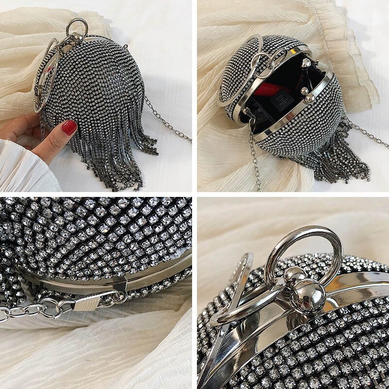 Bolsas bolsas femininas redondas douradas com bolinhas, bolsa clutch com corrente para mulheres, ftb145, 2020