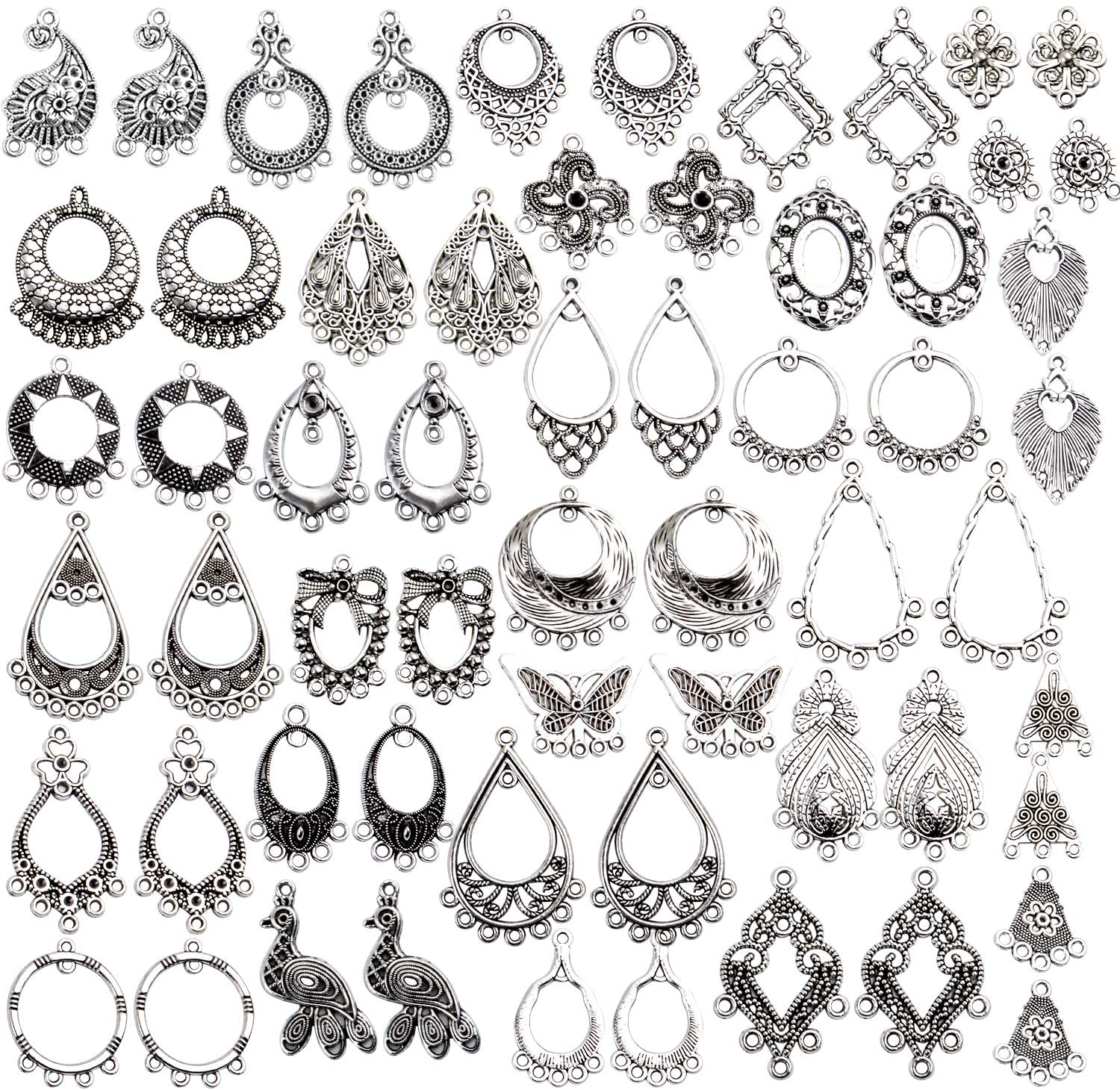 60 Stuks (30 Pairs) Van Antieke Tibetaanse Zilveren Kroonluchter Earring Bungelende Hanger Connector Oorbel Maken-Diverse Pack