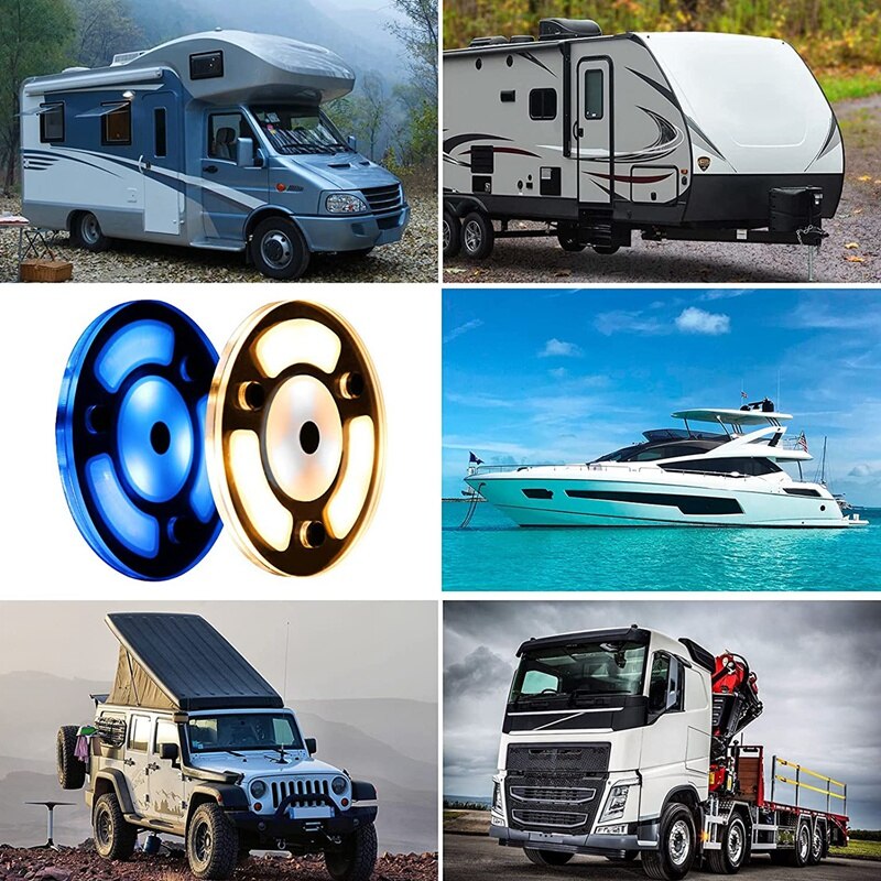 RV LED Dome Lights 12V-24V,Warm White &amp; Blue Dimmable Ceiling Lamp with Contact Switch,for Motorhome Trailer Camper Boat