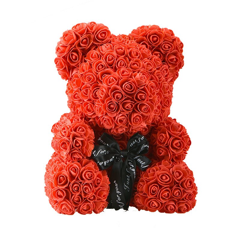 Großen Regenbogen Bär von Rosen mit Kasten 38cm 3D Schaum Rosen Bär Teddybär Kostüm Seife Blume Weihnachten: rot Bär