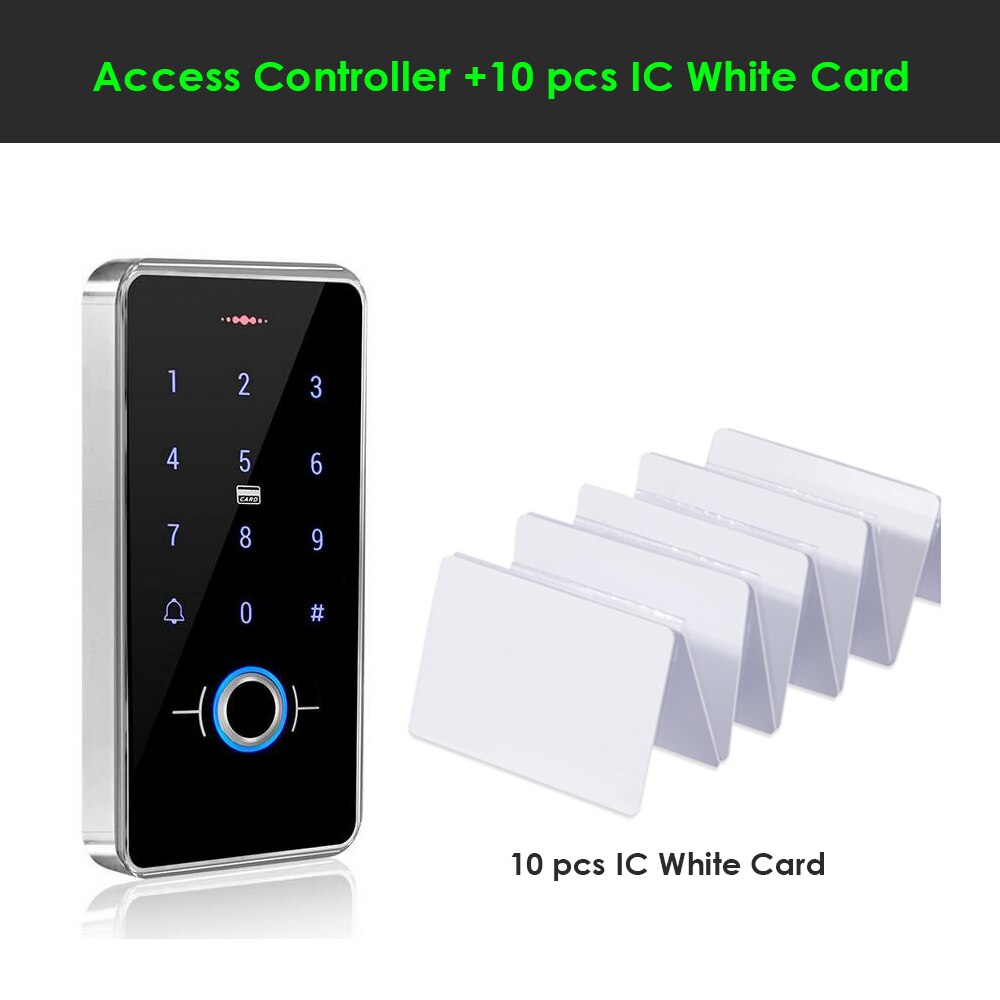 IP68 Waterdicht Vingerafdruk Standalone Toegangscontrole 13.56Mhz Proximity Kaart Backlight Touch Panel Toetsenbord Toegang Controler: AC and 10pcs IC card