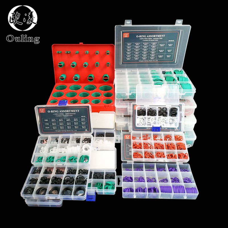 Joints toriques en caoutchouc et Silicone, joint torique NBR VMQ FKM, rondelle en Nitrile, ensemble de joints toriques en caoutchouc, Kit d'assortiment, boîte de bagues-.-