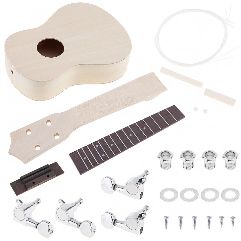 21 Inch Basswood Ukulele DIY Kit Soprano Hawaii Guitar Handwork Painting with Rosewood Fingerboard and All Closed Machine Head