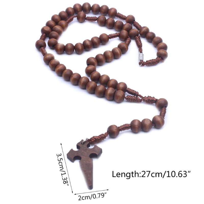 Jezus Houten Gebed Kralen 6Mm Rozenkrans Kruis Ketting Hanger Geweven Touw Ketting Sieraden Accessoires Kerk Levert