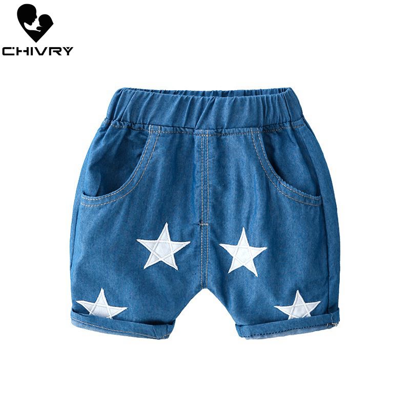 Pantalones cortos de playa para niños, Shorts de de verano para niños, pantalones vaqueros elásticos con estampado de estrella, pantalones cortos de talle medio,